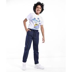 Pine Kids Cotton Woven Full Length Comfort Fit Solid With Stretch Lounge Pants  - Navy Blue