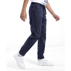 Pine Kids Cotton Woven Full Length Comfort Fit Solid With Stretch Lounge Pants  - Navy Blue