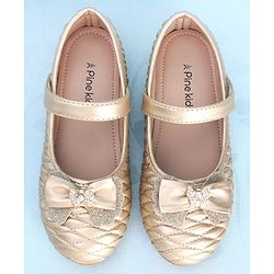 Pine Kids Velcro Closure Ballerina With Bow Applique - Golden