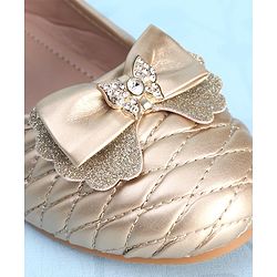 Pine Kids Velcro Closure Ballerina With Bow Applique - Golden