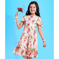 Pine Kids Cotton Woven Half Sleeve Frock with Floral Print - Multicolor