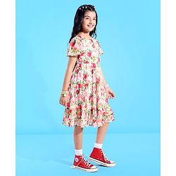 Pine Kids Cotton Woven Half Sleeve Frock with Floral Print - Multicolor