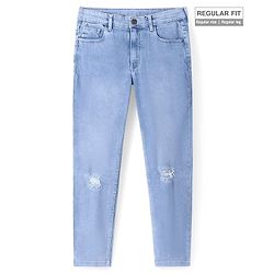 Pine Kids Cotton Rich Full Length Stretchable Denim Ripped and Washed - Ice Blue