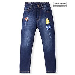 Pine Kids Full Length Washed Denim Jeans With Football Patch Detailing - Blue