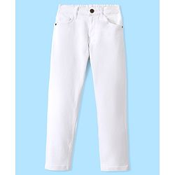 Pine Kids Cotton Elastane Full Length Solid Denim Jeans - White