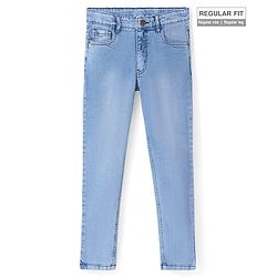 Pine Kids Cotton Rich Full Length Stretchable Denim with Adjustable waist band - Blue