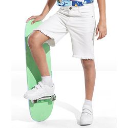 Pine Kids Denim Knee Length Shorts Solid Colour - White