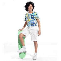 Pine Kids Denim Knee Length Shorts Solid Colour - White