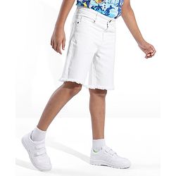 Pine Kids Denim Knee Length Shorts Solid Colour - White