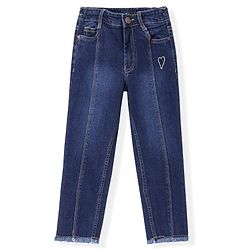 Pine Kids Ankle Length Denim  Washed Jeans with Heart Embroidery - Blue