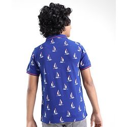 Pine Kids Cotton Knit Half Sleeves Polo T-Shirts Boat Print- Limoges