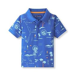 Pine Kids Cotton Knit Half Sleeves Polo T-Shirt Beach Print - Nebulas Blue