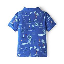 Pine Kids Cotton Knit Half Sleeves Polo T-Shirt Beach Print - Nebulas Blue