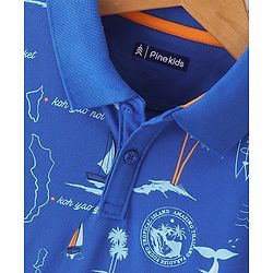 Pine Kids Cotton Knit Half Sleeves Polo T-Shirt Beach Print - Nebulas Blue