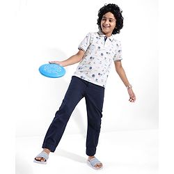 Pine Kids Knit Half Sleeves Printed T-Shirt with Beach  Print- Snow White