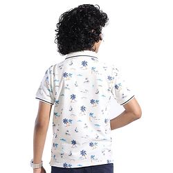 Pine Kids Knit Half Sleeves Printed T-Shirt with Beach  Print- Snow White