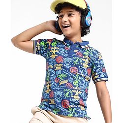 Pine Kids Cotton Knit Half Sleeves Polo T-Shirt Text Print - Set Sail