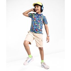 Pine Kids Cotton Knit Half Sleeves Polo T-Shirt Text Print - Set Sail