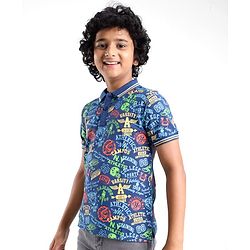 Pine Kids Cotton Knit Half Sleeves Polo T-Shirt Text Print - Set Sail
