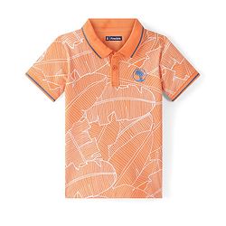 Pine Kids Cotton Knit Half Sleeves Polo T-Shirts Leaf Print - Blazing Orange