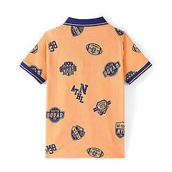 Pine Kids Cotton Knit Half Sleeves Polo T-Shirt Sports Theme Print - Orange