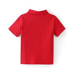 Pine Kids Cotton Knit Half Sleeves Polo T-Shirt With Solid Colour - Red