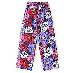 Pine Kids Terry Cotton Knit Full Length Lounge Pants with Floral Print- Acai