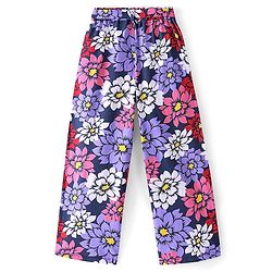 Pine Kids Terry Cotton Knit Full Length Lounge Pants with Floral Print- Acai