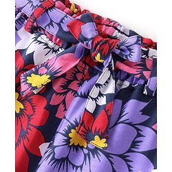 Pine Kids Terry Cotton Knit Full Length Lounge Pants with Floral Print- Acai
