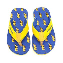 Pine Kids Slip On Flip Flops With Thunder Print - Yellow & Navy Blue