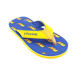 Pine Kids Slip On Flip Flops With Thunder Print - Yellow & Navy Blue