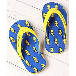 Pine Kids Slip On Flip Flops With Thunder Print - Yellow & Navy Blue
