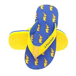 Pine Kids Slip On Flip Flops With Thunder Print - Yellow & Navy Blue