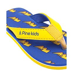 Pine Kids Slip On Flip Flops With Thunder Print - Yellow & Navy Blue