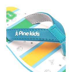 Pine Kids Slip On Flip Flops Basketball Print - Green White & Blue