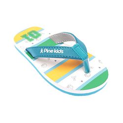 Pine Kids Slip On Flip Flops Basketball Print - Green White & Blue