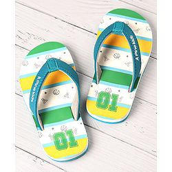 Pine Kids Slip On Flip Flops Basketball Print - Green White & Blue