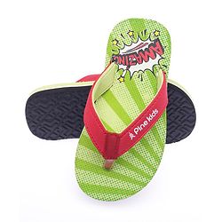 Pine Kids Flip Flops Text Print - Green & Red