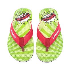 Pine Kids Flip Flops Text Print - Green & Red