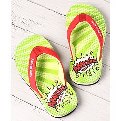 Pine Kids Flip Flops Text Print - Green & Red