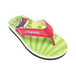 Pine Kids Flip Flops Text Print - Green & Red