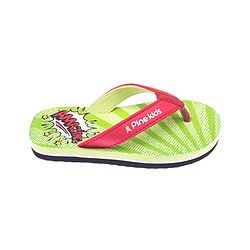 Pine Kids Flip Flops Text Print - Green & Red