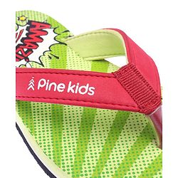 Pine Kids Flip Flops Text Print - Green & Red