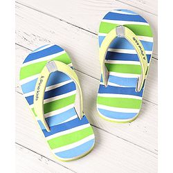 Pine Kids Slip On  Flip Flops Striped -  Sky Blue & Green