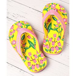 Pine Kids Slip Ons Flip Flops with Floral Design- Yellow