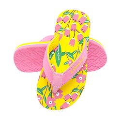 Pine Kids Slip Ons Flip Flops with Floral Design- Yellow