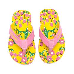 Pine Kids Slip Ons Flip Flops with Floral Design- Yellow