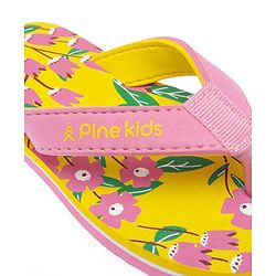Pine Kids Slip Ons Flip Flops with Floral Design- Yellow