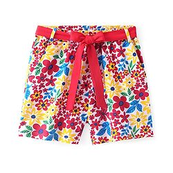 Pine Kids Single Jersey Knee Length Shorts With Floral Print - Red White & Yellow