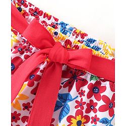 Pine Kids Single Jersey Knee Length Shorts With Floral Print - Red White & Yellow